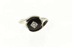 10K White Gold 1960's Black Onyx Diamond Bypass Ring