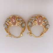 Fancy Italian 18kt Gold Plated Filigree Tricolor Hoop Earrings