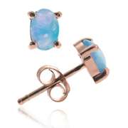 18K Rose Gold over Sterling Silver Blue Opal 6x4 Oval Stud Earrings
