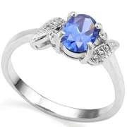 1.24 CT LAB TANZANITE & DIAMOND STERLING SILVER RING