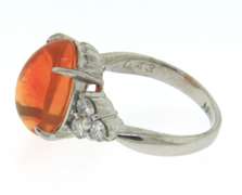 Romantic White Gold Platinum Cabochon Shaped Cut Fire Opal and Diamond Ring