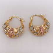 Fancy Italian 18kt Gold Plated Filigree Tricolor Hoop Earrings