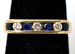Sleek Sapphire & Diamond Band in 14KT Yellow Gold