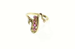 10K Yellow Gold Ruby Diamond Retro Wave Abstract Statement Ring
