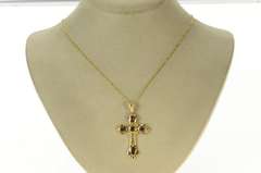 14K Yellow Gold Sapphire Purple Tourmaline Elaborate Cross Pendant