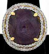 Amazing Huge 34.58CTS Cabochon Cut Natural Star Ruby & White Sapphire Ring in Vermeil