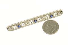 18K White Gold 1.52 Ctw Art Deco Sapphire Diamond Filigree Pin/Brooch