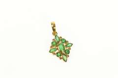 18K Yellow Gold 1.24 Ctw Natural Emerald Diamond Cluster Pendant