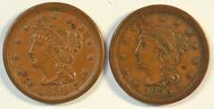 High grade 1850 & 1855 Braided Hair Large Cents