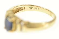 14K Yellow Gold Oval Sapphire Diamond Accent Classic Ring