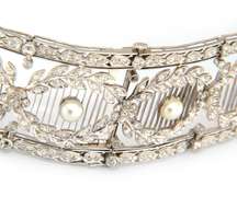 Antique Tiffany & Co Belle Epoque Circa 1900's Pearl and Diamond Necklace, Platinum