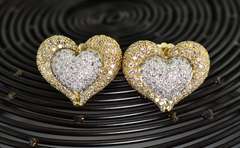 Stunning High-End 2-Tone 18K Heart Motif Diamond Earrings