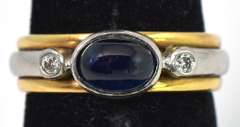 Retro Sapphire & Diamond Ring in 18KT Yellow Gold and Platinum