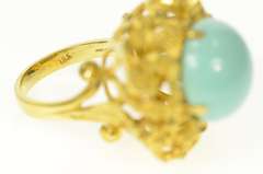 18K Yellow Gold Retro Grooved Ribbon Squared Turquoise Ring