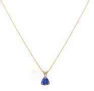 Fabulous Yellow Gold Triangle Blue Topaz and Diamond Pendant on Chain