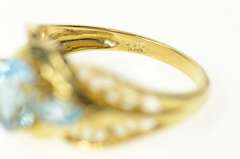 14K Yellow Gold Ornate Three Stone Blue Topaz Statement Ring