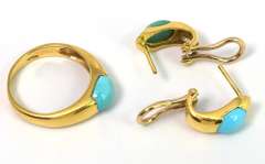 Turquoise Ring & Earrings set in 18KT Yellow Gold