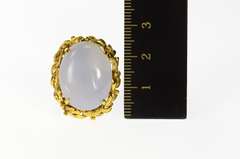 14K Yellow Gold Oval Lavender Agate Cabochon Leaf Trim Ring
