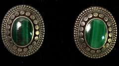 Framed Green Agate Earrings in Sterling Silver