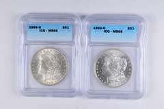 Lot (2) MS66 1899-O & 1902-O Morgan Silver Dollars - Graded ICG