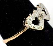Precious Buckled Hearts Ring with Diamond in 2-Tone Gold