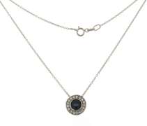Majestic White Gold Sapphire and Diamond Halo Bezel Set Necklace