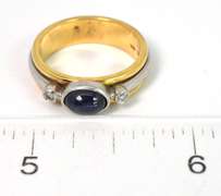 Retro Sapphire & Diamond Ring in 18KT Yellow Gold and Platinum