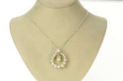 14K White Gold 1950's Pearl Diamond Dangle Round Pendant/Pin