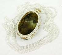 Big Beautiful Sterling Labradorite Pendant & 30 In Chain