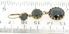 Vintage 14kt YG Round Hematite Drop Earrings