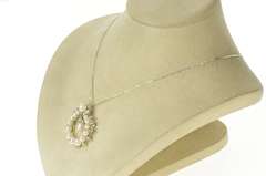 14K White Gold 1950's Pearl Diamond Dangle Round Pendant/Pin