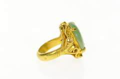 24K Yellow Gold Jade Ornate Scrollwork Design Statement Ring