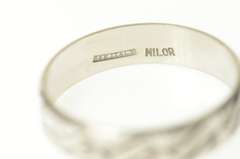 14K White Gold 4.4mm Etched Grooved Pattern Wedding Band Ring
