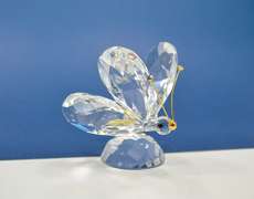 Vintage Swarovski Crystal Butterfly Figurine With Black Eyes and Gold Plated Antenna