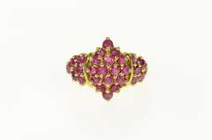 14K Yellow Gold Ornate Marquise Ruby Cluster Statement Ring