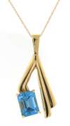 Powerful Emerald Cut Blue Topaz Wishbone Pendant on Chain