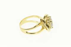 14K Yellow Gold Round Solitaire Geometric Raised Statement Ring
