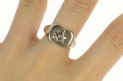 14K White Gold Masonic Compass Square Art Deco Men's Ring