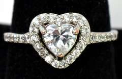 Cute Heart CZ Halo Ring in Sterling Silver