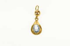 18K Yellow Gold Pear Faceted Blue Topaz Retro Drop Pendant