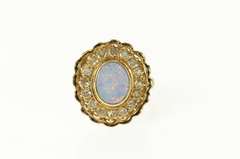 14K Yellow Gold Natural Opal Diamond Halo Victorian Cocktail Ring