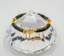 Vintage Gold Plated Jade Bracelet With Chinese Symbol Links