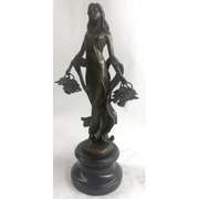 Farmer Girl with Flower Basket Bronze Sculpture