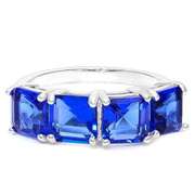 STERLING SILVER RING 6 MM PRINCESS CUT LAB TANZANITE WOMEN WEDDING RING BAND