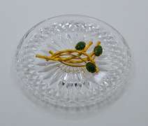 Vintage Signed Charles Reis Co. 12 KGF Bamboo Branches Brooch With Jade Stones
