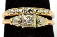Dainty Vintage White Sapphire Wedding Set in 14KT Yellow Gold