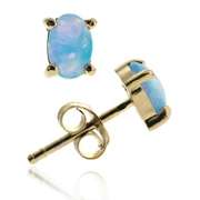 18K Gold over Sterling Silver Created Blue Opal 6x4 Oval Stud Earrings