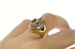 10K Yellow Gold Marquise Blue Topaz Squared Cluster Ring