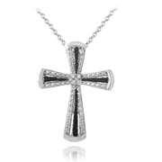 1/10ct Black & White Diamond Accent Ribbon Cross Necklace