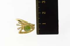 14K Yellow Gold 1960's Nephrite Diamond Ornate Zig Zag Ring